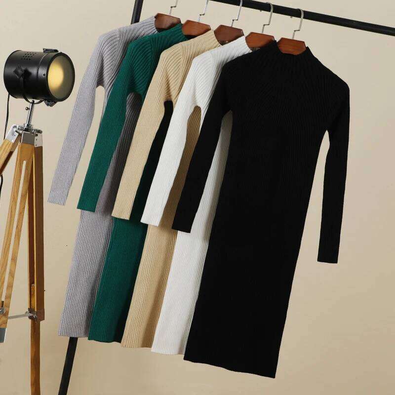 Sweater Dress Female 2025 Winter Knitted Basic Casual Women's Dresses Ladies Korean Fashion Clothes Clothing Robe Elegant Black Z260314