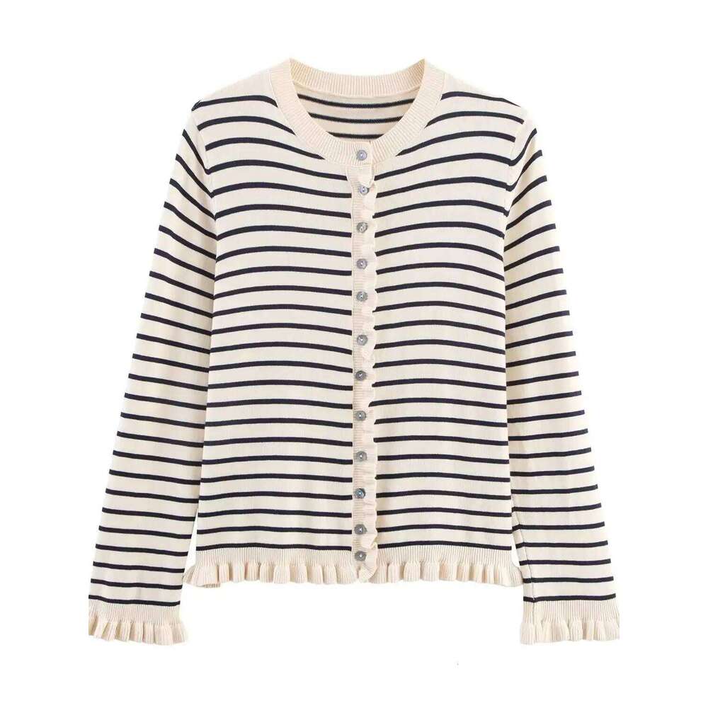 2025 Women's European & American French Design Navy Blue Sweaters Lady Elegant Layered Decoration Versatile Knitted Cardigans Z260313