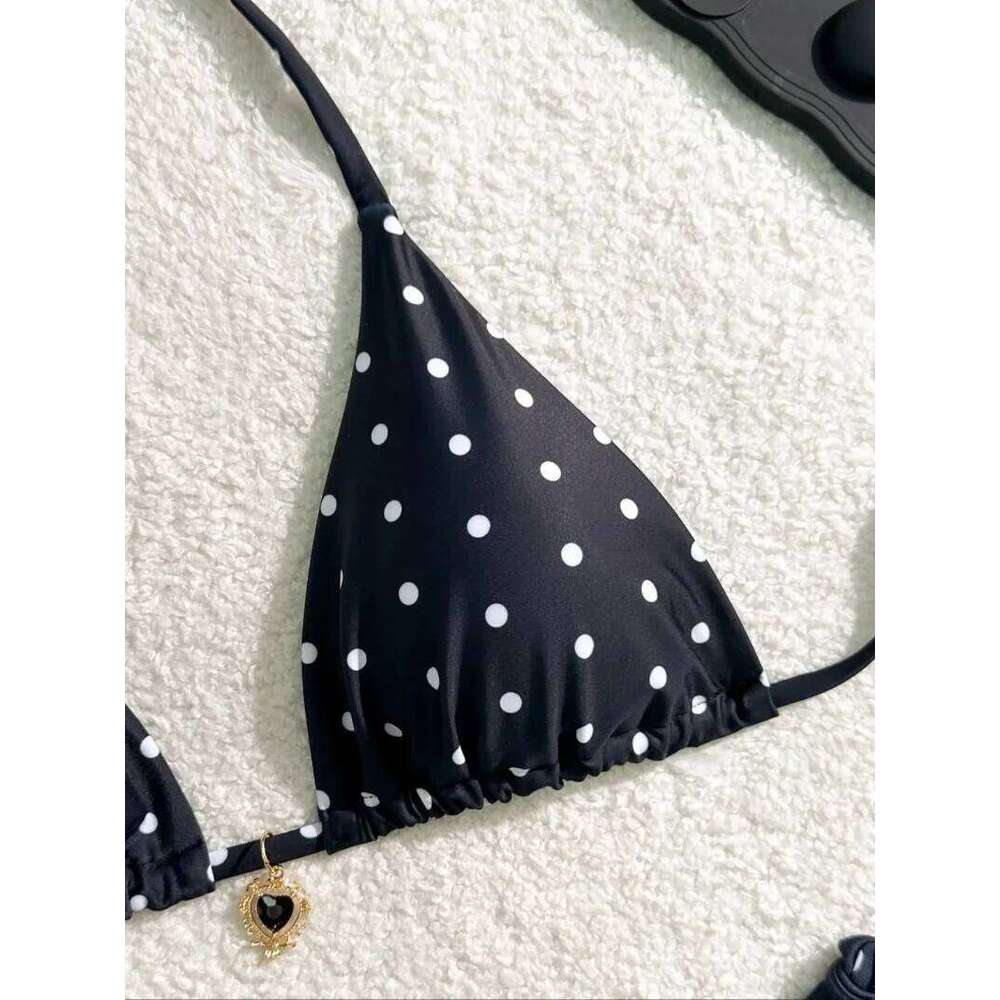 Sexy Set Black White Polka Dot 2 Piece Swimsuit for Women American Style Beach Bikini 26H0313