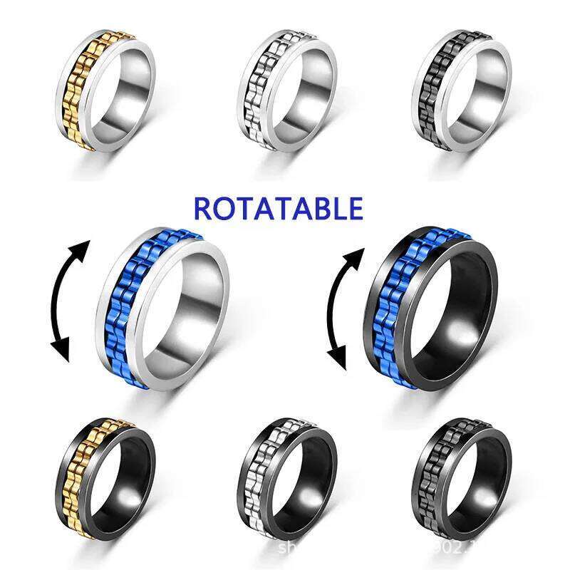 Fashion Punk Style Gear Rotating Anxiety Fidget Ring stainless stee Chain Spinner Rings For Men Rock Biker Wedding Party Jewelry H260312