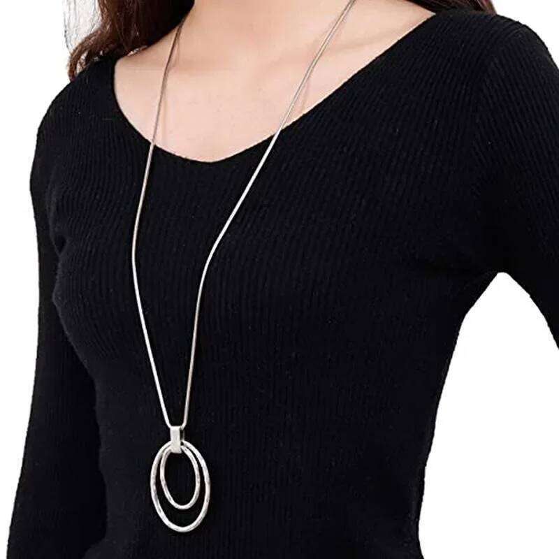 New Large Double Circle Pendant Necklace Fashion Simple Sweater Chain H260312