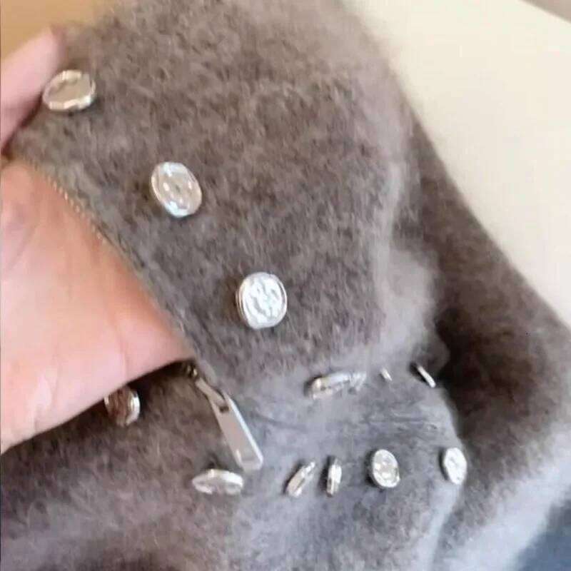 Women Fluffy Knitted Cardigans Design Double Breasted Sweater Coat Autumn Winter High-end Lazy Zipper Knit Top Z260313