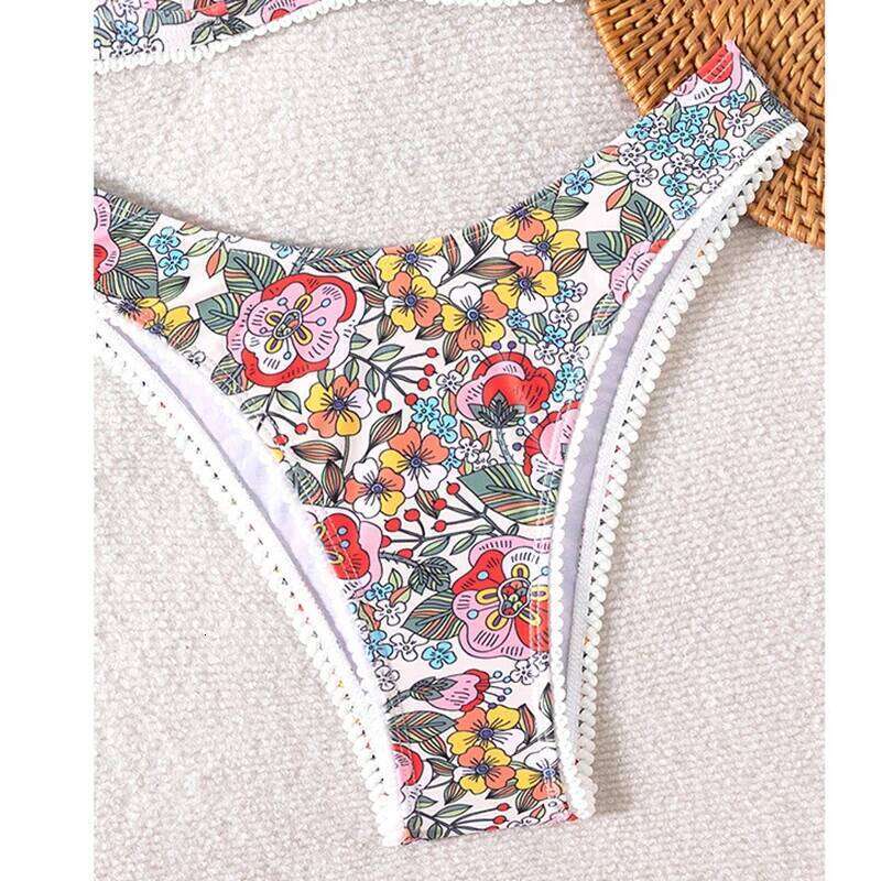 Sexy Bikini 2025 Women Flower Print Push Up Swimsuit Soft Split Bathing Suit Gathered Bra Low Waist Bikinis Sets Beach Swimwear Y260303