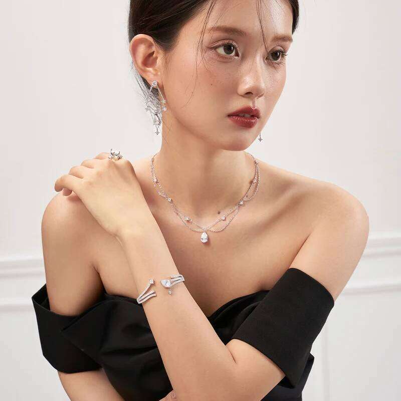 Sterling Silver Double-Deck Water Droplet Shape Women Choker AAA Zircon Chain Necklace Fine Jewelry Wedding Party Gift H260312