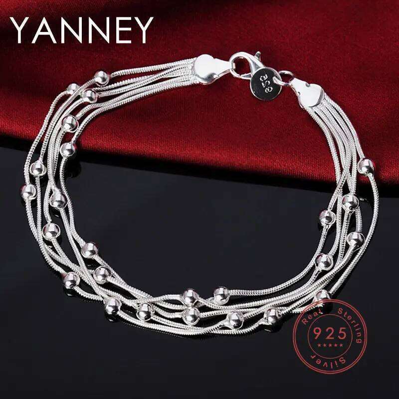 High Quality 925 Silver 8 Inches 5 Wire Beaded Chain Bracelet For Women Fashion Birthday Gift Jewelry Accessories Z260313