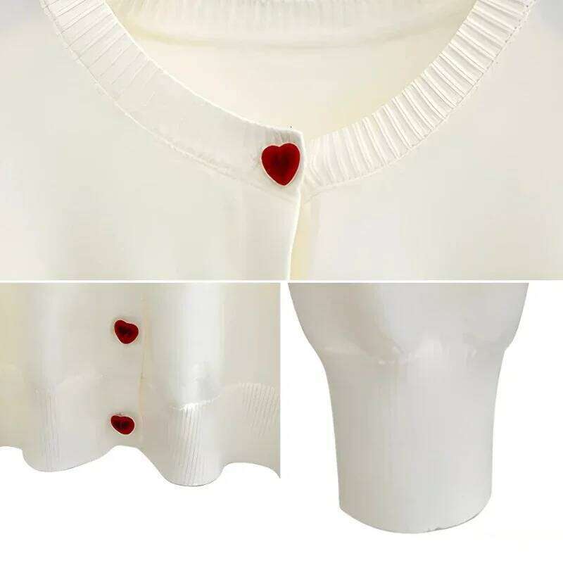 2026 Korean Casual Solid Tops Women O-Neck Single Breasted Heart Button Sweater Bow Embroidery Knitted Cardigan Woman Clothes Z260314