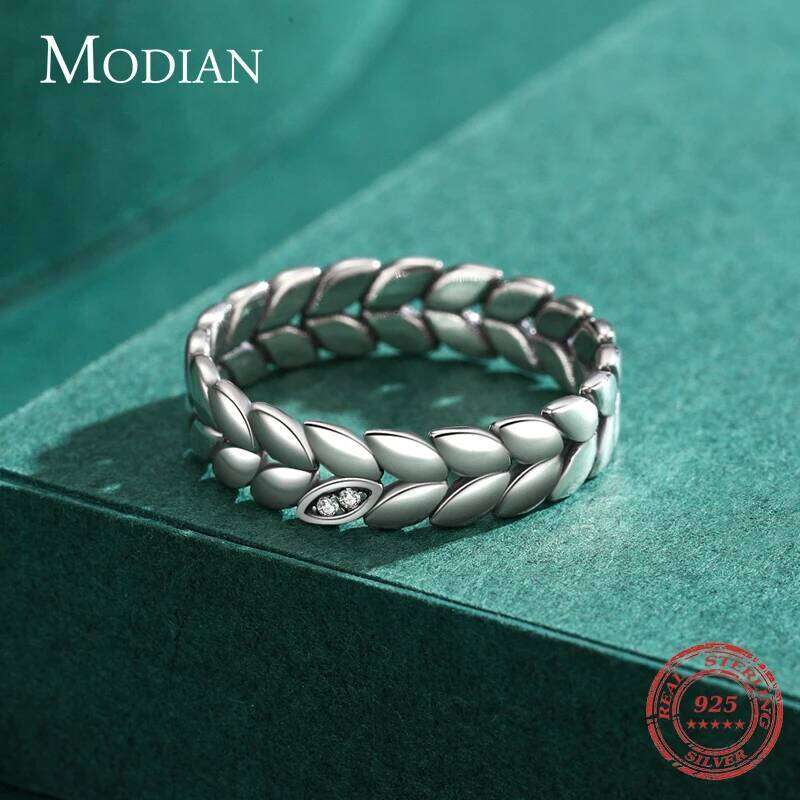 MODIAN 925 Sterling Silver Simple Stackable Wheat Finger Rings For Women Lucky Leaves Original Fine Jewelry Fashion Party Ring H260312