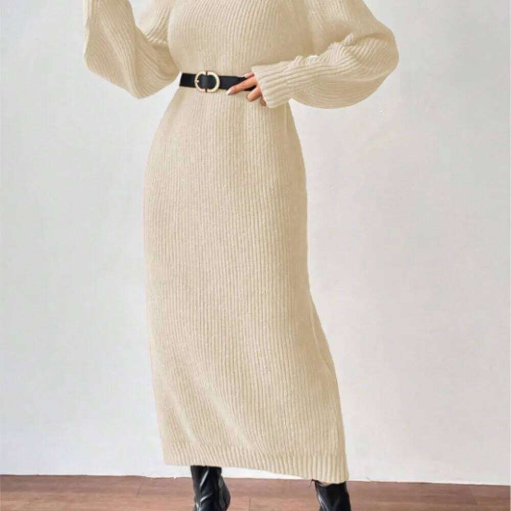 Sweater Fashionable Pullover High Collar Spring Autumn Casual Long-sleeved Solid Color Knitted Long Dress Women Vestidos Z260314