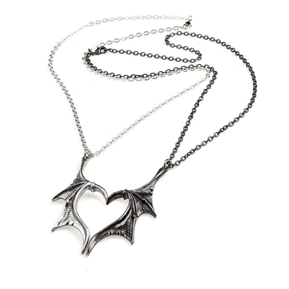Gothic Devil Wings Pendant Necklaces for Women Men Retro Animal Bat Heart BFF Best Friend Couple Necklace Punk Hiphop Jewelry H260312