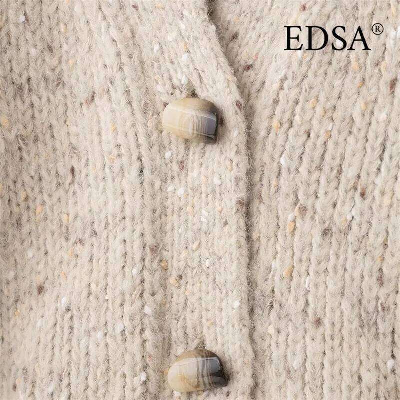 EDSA Women Oversized Knitted Cardigan Single Breasted V-Neck Loose Sweater Coat for Spring Autumn Streetwear Z260313