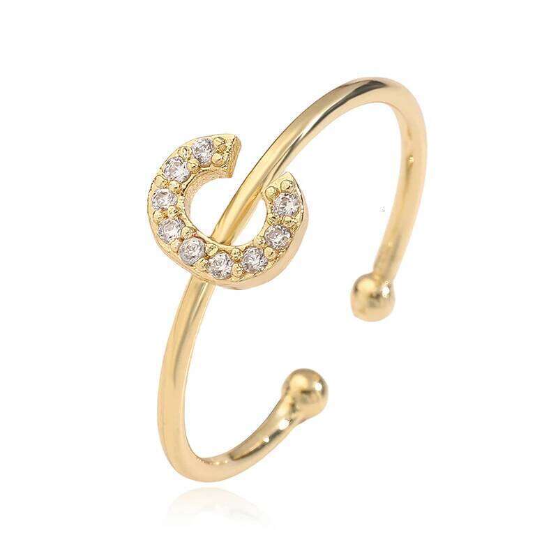 HECHENG, Alphabet inlaid CZ Stone 26 letter initials couple ring adjustable golden wholesale H260312