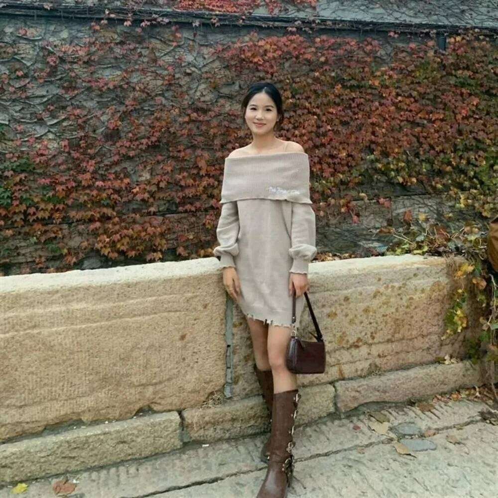 Seoul Spun Sweater Strapless Knit Midi Dress Fall Winter Coquette Style Tummy Control Design Korean Minimalist Chic Z260313