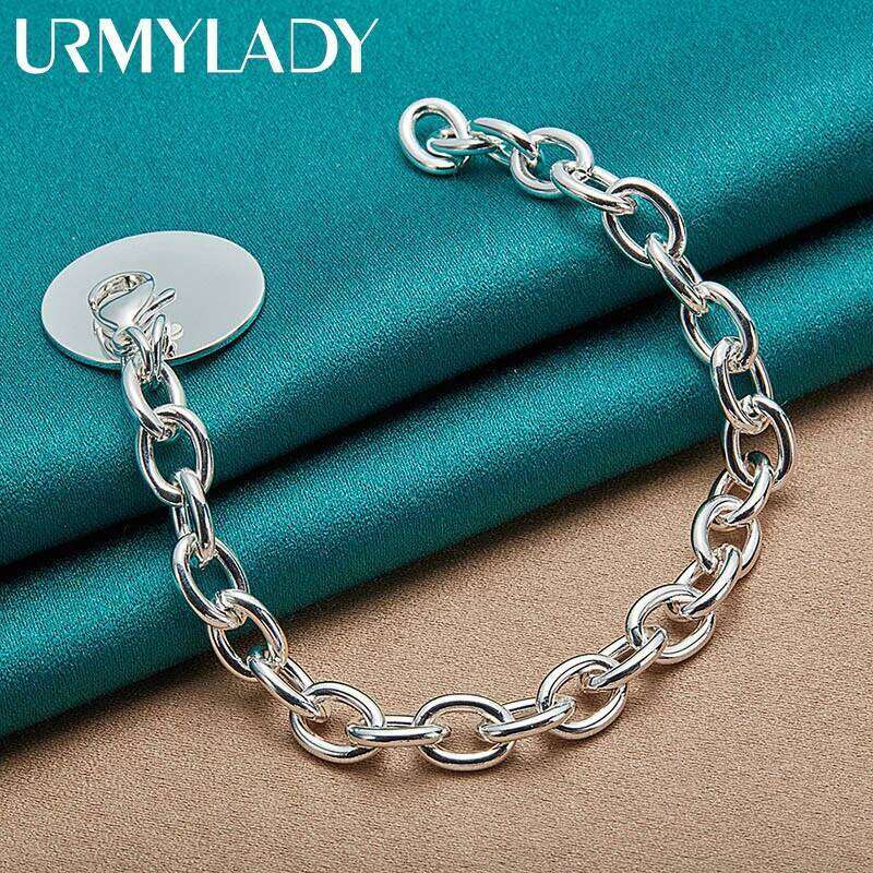 URMYLADY 925 Sterling Silver Smooth Round Brand Pendant Bracelet For Women Wedding Party Fashion Charm Jewelry Z260313