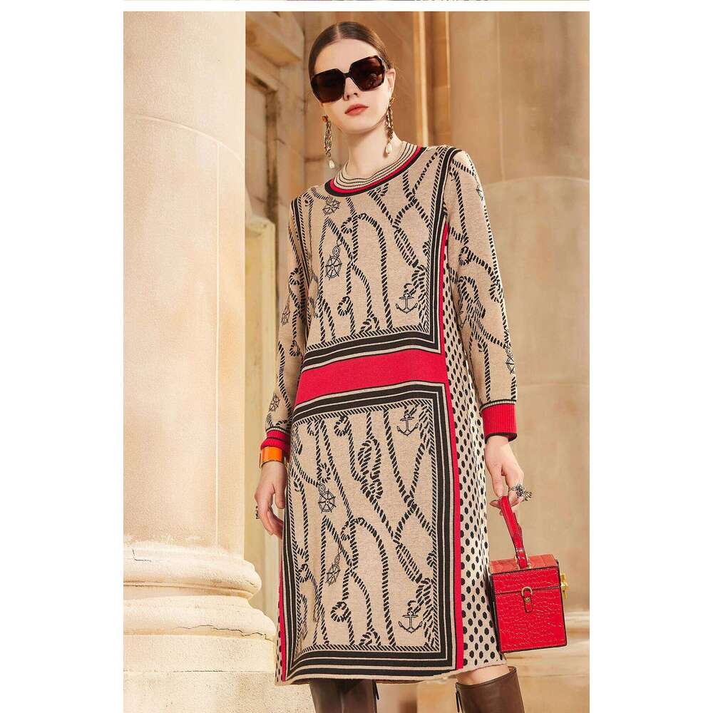 Sweater Dresses Women's Knitted Dress For Spring Autumn 2024 New Half Turtleneck Pullover Loose Thicken Warm Bottom Clothing Z260313