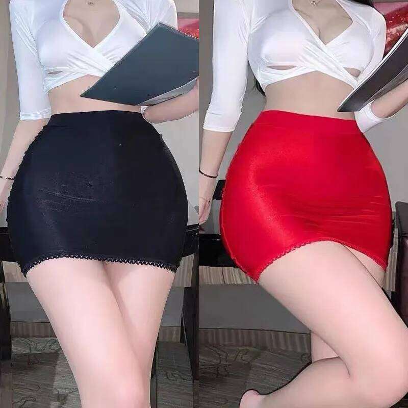 Women's Half Solid Color Temperament High Waist Slim Spicy Short Sexy Costume Transparent Mini Skirt Z260314
