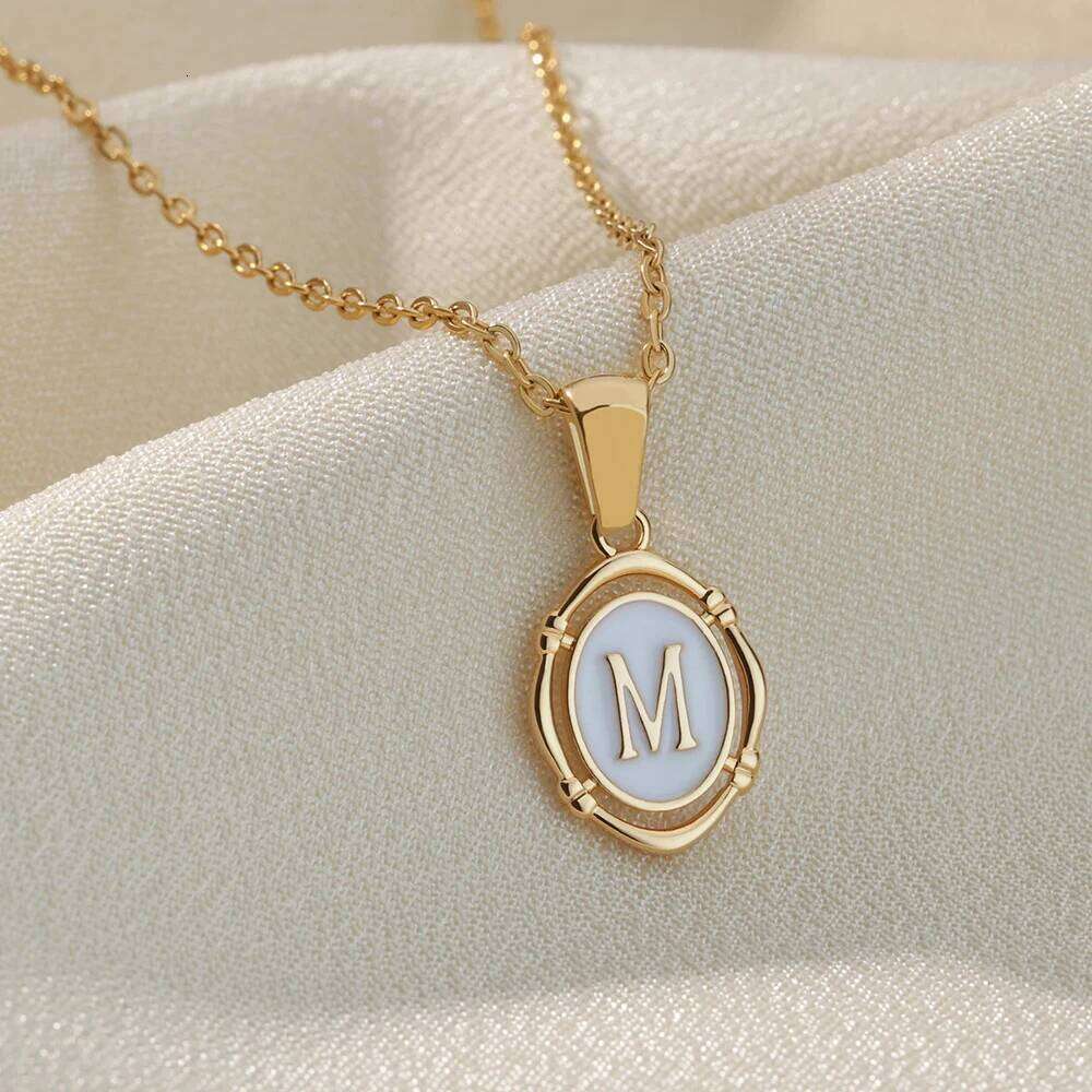 A-Z Letter Initial Enamel For Women Gold Color Stainless Steel Chain Exquisite Pendant Necklace Fashion Jewelry Gift H260312
