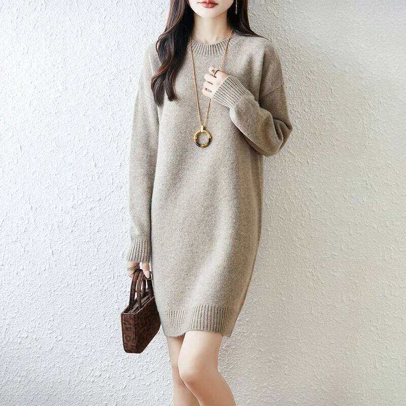 Yoyoselect 100% Merino Wool Women's Loose Mini Sweater Autumn Winter Soft Warm Cashmere Thickened Elegant Dress Z260314