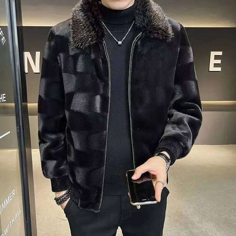 Winter New Fashion Men's Solid Color Casual Trendy Simple Basic Daily Thicken Turn-down Collar Faux Fur Coats Male Jackets Tops Z260313