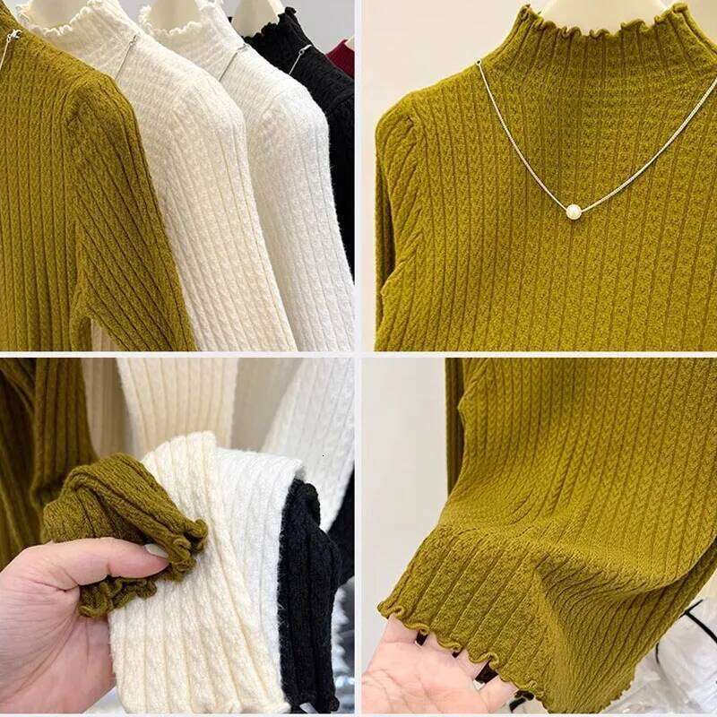 Knitted Pullovers New Long Sleeve Mock Neck White Knit Sweater Pullover Women Tops Sweaters Sueters De Mujer Q983 Z260313