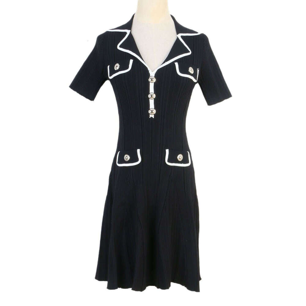 2026 Spring/Summer New Women's c10 Suit Collar Short Sleeve Slim Fit Waist Elegant French Knitted Dress