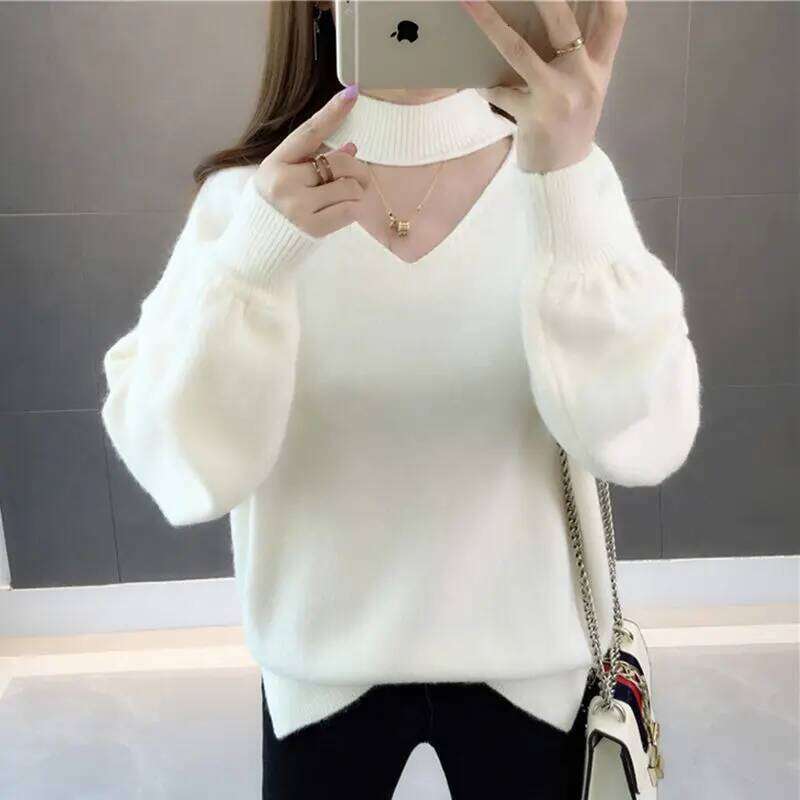 Woman Sweaters Velvet Padded Autumn Winter Pullover Thick Loose Lantern Sleeve Sweater Femme Chandails Pull Hiver Z260313