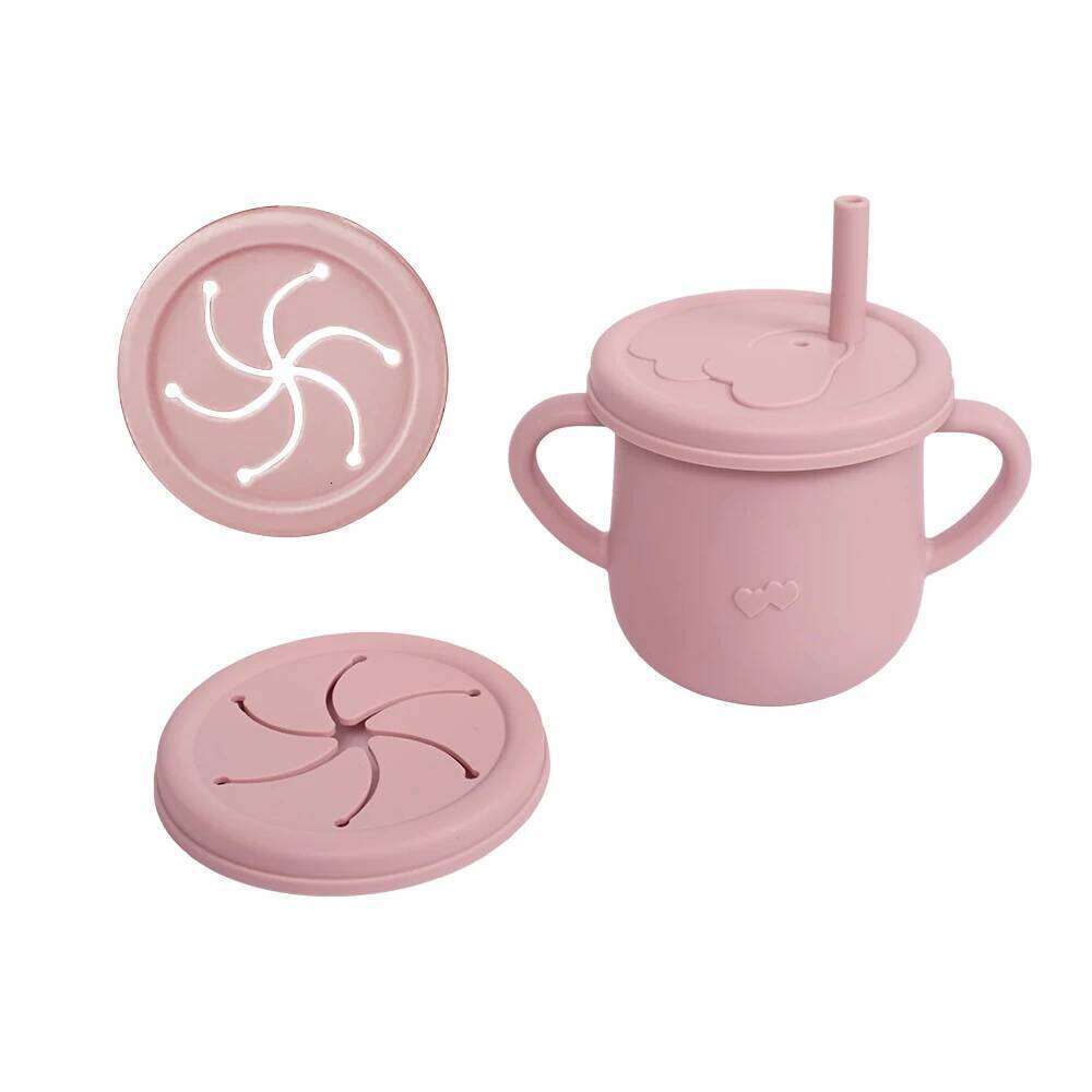 Silicone Baby Straw Cute Training Sippy Cup with Handles, Straws, Lids - Reusable Snack Cups Feeding Supplies for Toddlers Z260313