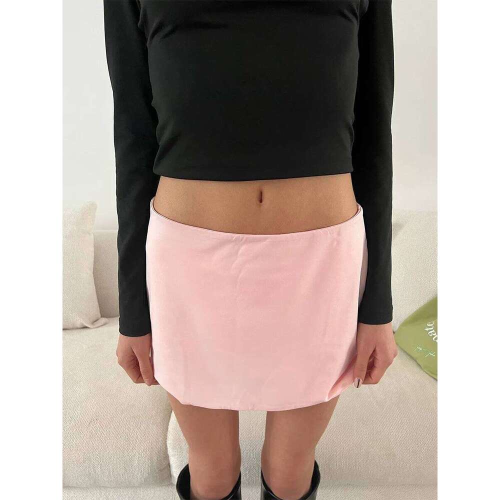 Women Solid Color Mid Waist Streetwear A-line Spring Summer Mini Skirts Black/White/Pink/Green Z260314