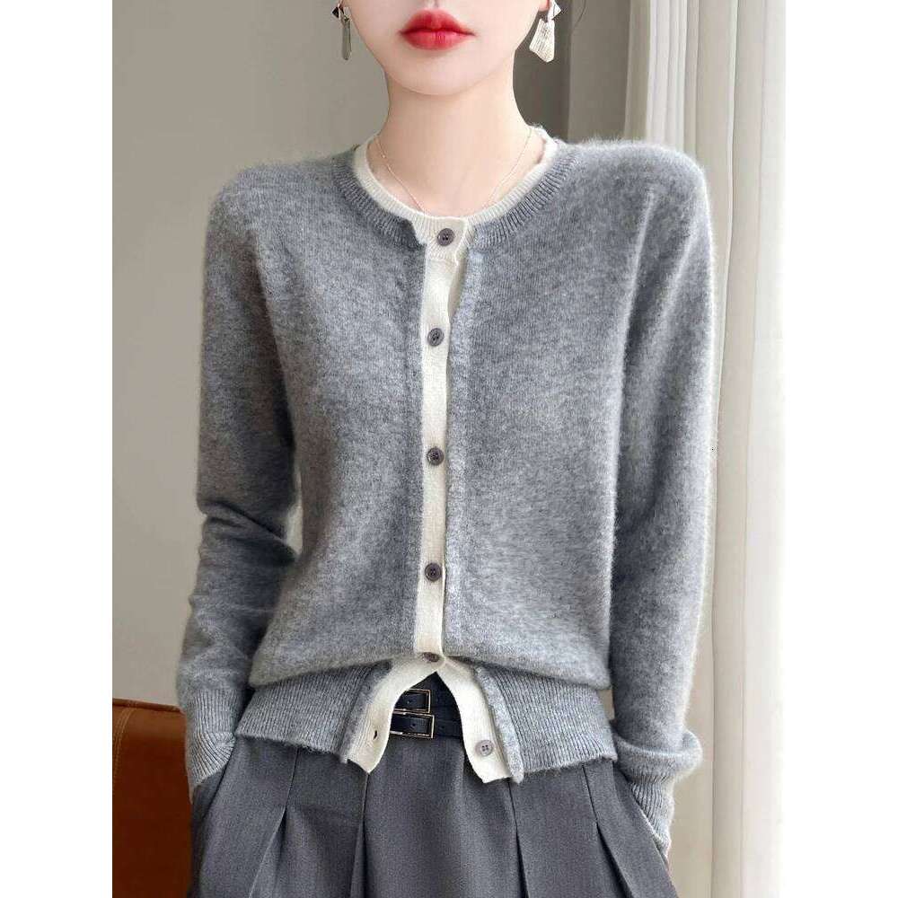 Women Sweater O-neck Long Sleeve Cardigan Autumn Winter 100% Merino Wool Knitwear Cashmere Coat Korean Popular Clothing Z260313