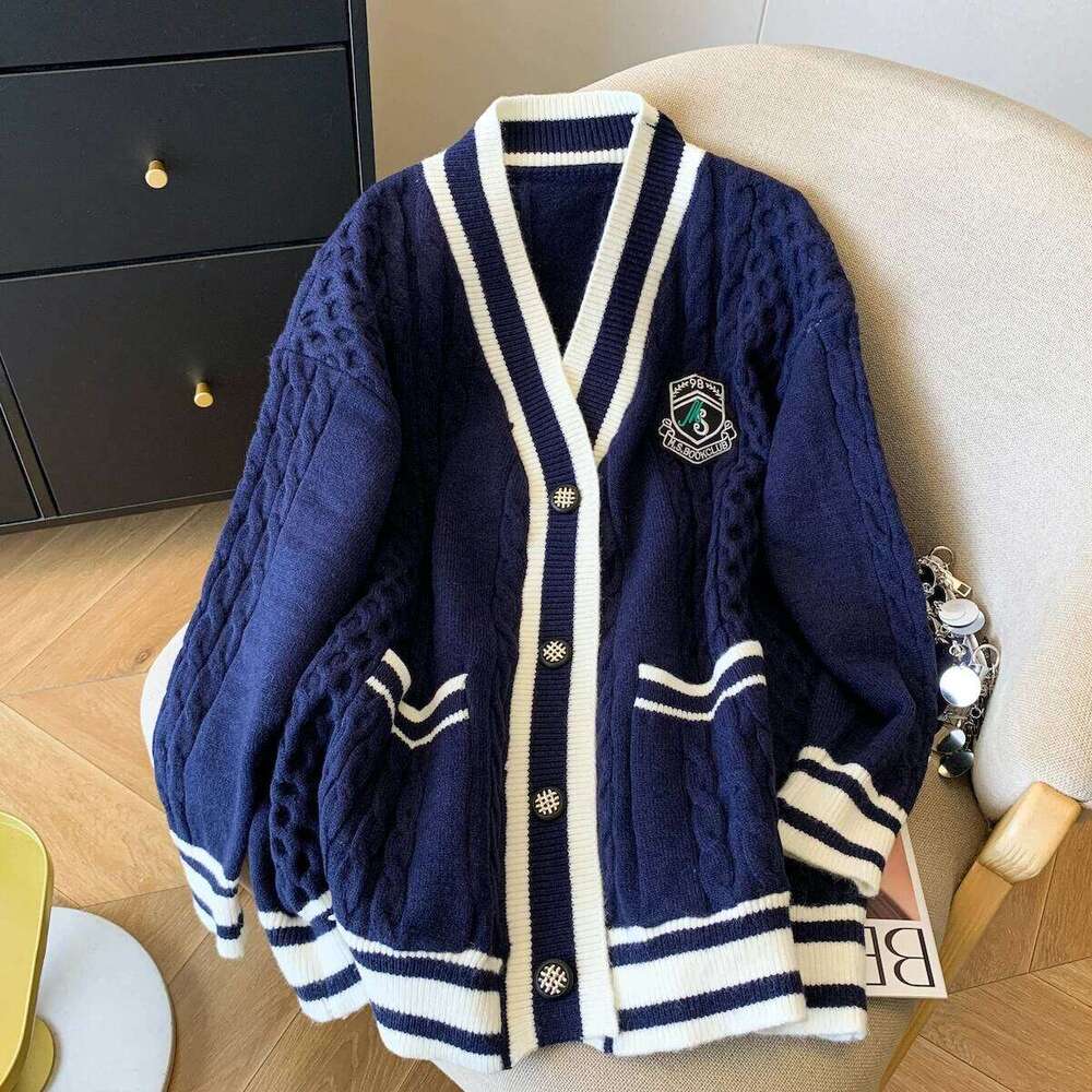 2025 Autumn Winter Preppy Style Embroidered Knitted Tops Loose Long Sleeve Cardigan Jacket Korean Casual Women Sweater Z260313