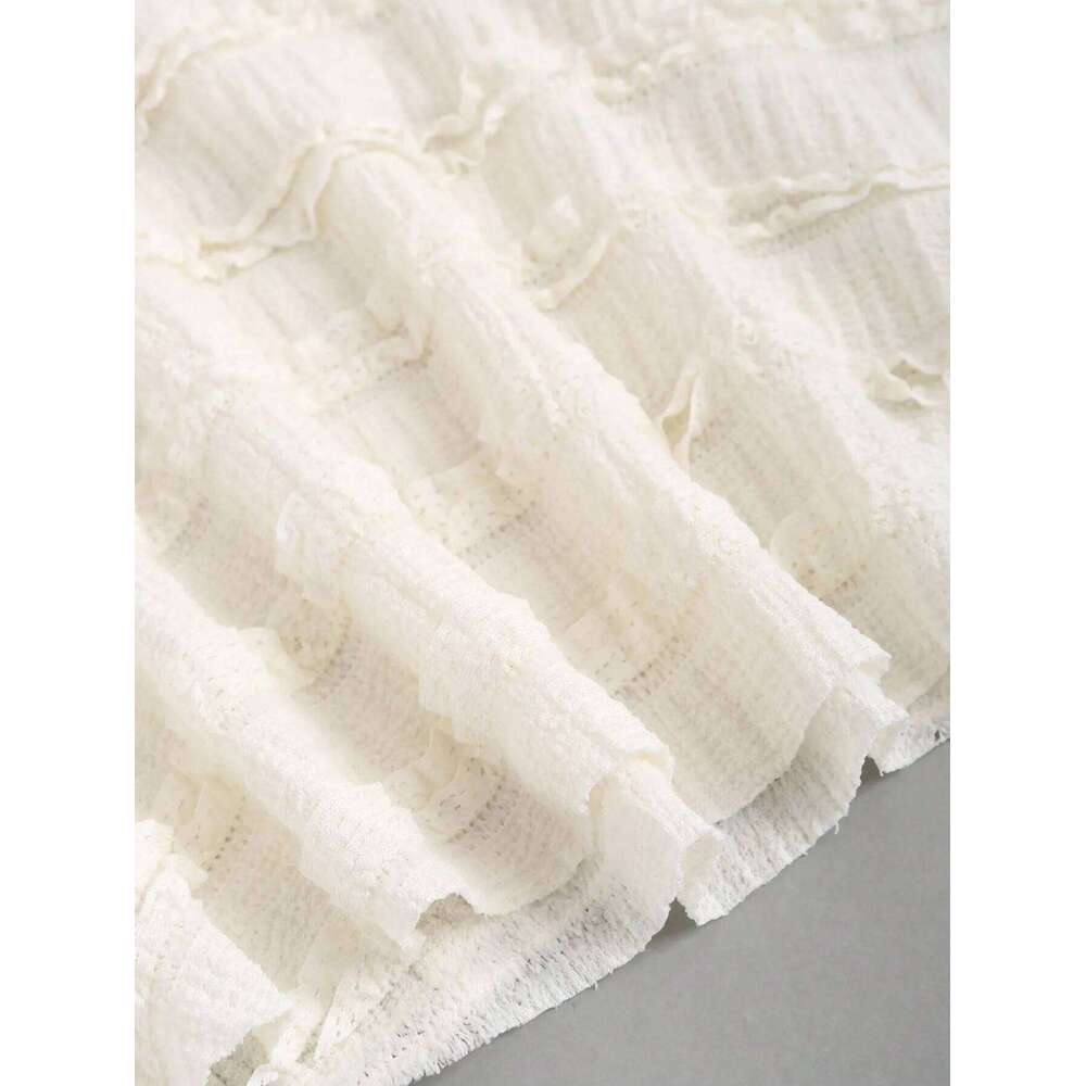 Women's Summer Fashion Casual Apricot Drawstring Knitted Textured Short Halter Neck Lace Up Vest Top