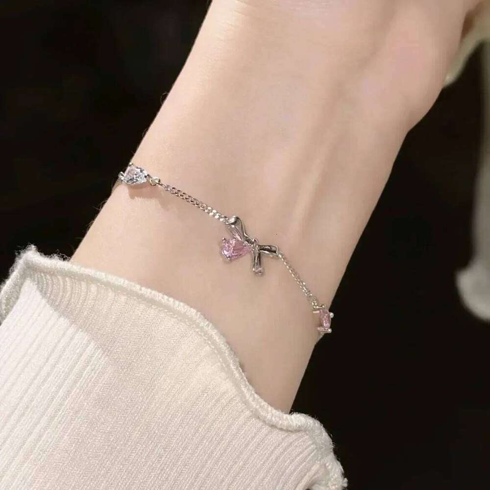 Shiny Pink Crystal Cherry Blossom Bracelets For Women Girls Sweet Moon Bow Flowers Zircon Bracelet Party Aesthetic Egirl Jewelry Z260313