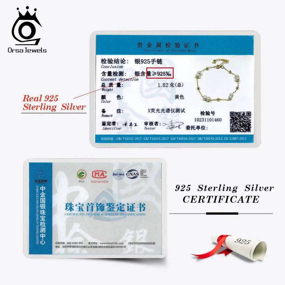 ORSA JEWELS 925 Sterling Silver Pearls Chain Vinatge 14K Gold Pearl Beads Bracelet on Hand Female Party Jewelry GPB40 Z260313