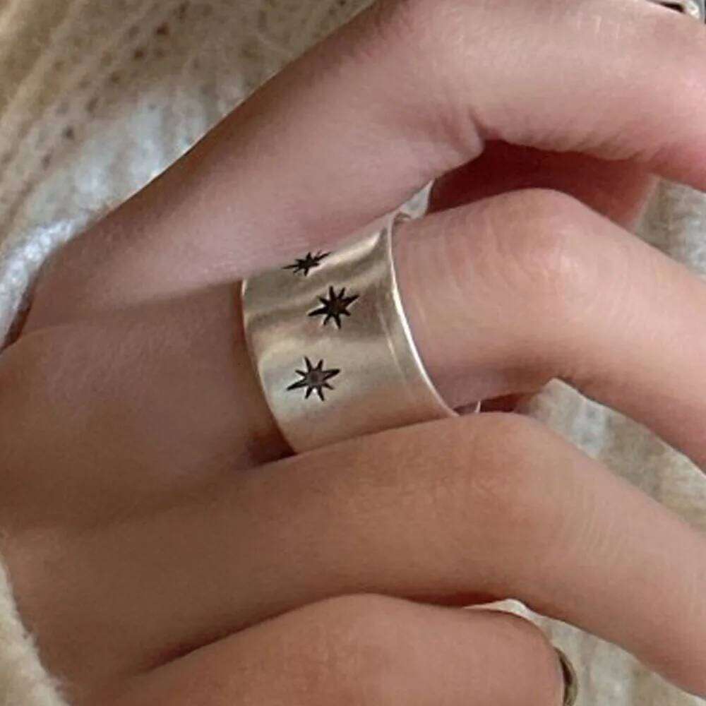 925 Sterling Silver Rings For Women Simple Vintage Handmade Adjustable Finger Star Ring Fashion Band Female Bijoux Gift H260312