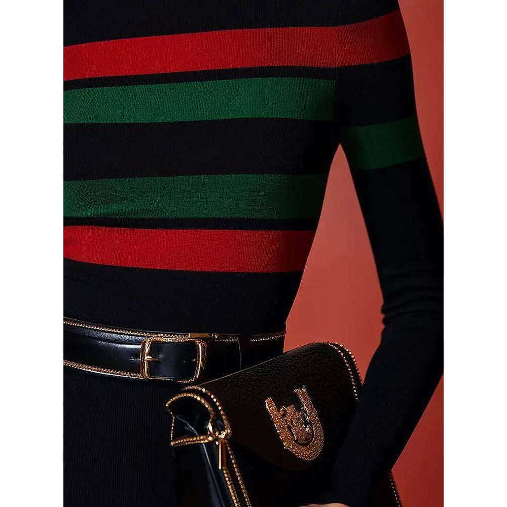 New Casual Vivid Stripes Bold Turtleneck Top Fashion Items Women Sweater Slim Autumn Winter Long Sleeve Pullover Base Layer Z260313