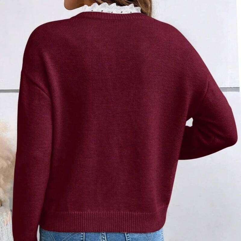 2025 Autumn and Winter Fashion New Women's Elegant Casual V-neck Lace Commuting Thick Warm Loose Sweater Pullover Z260314