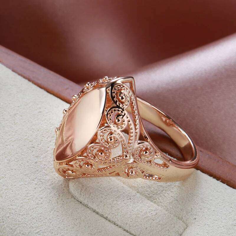 Kinel Hot Fashion Glossy for Women 585 Rose Gold Unique Pattern Rhombus Rings Ethnic Bride Wedding Jewelry 2022 New H260312