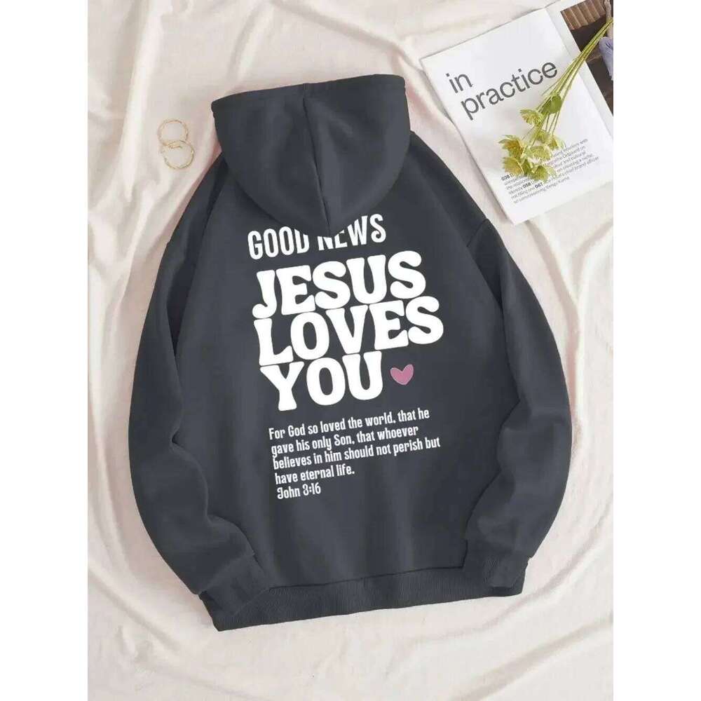 A new Christian-style casual pure cotton hooded sweatshirt with the theme of Jesus loving you, featuring redemption and love 26Y0313