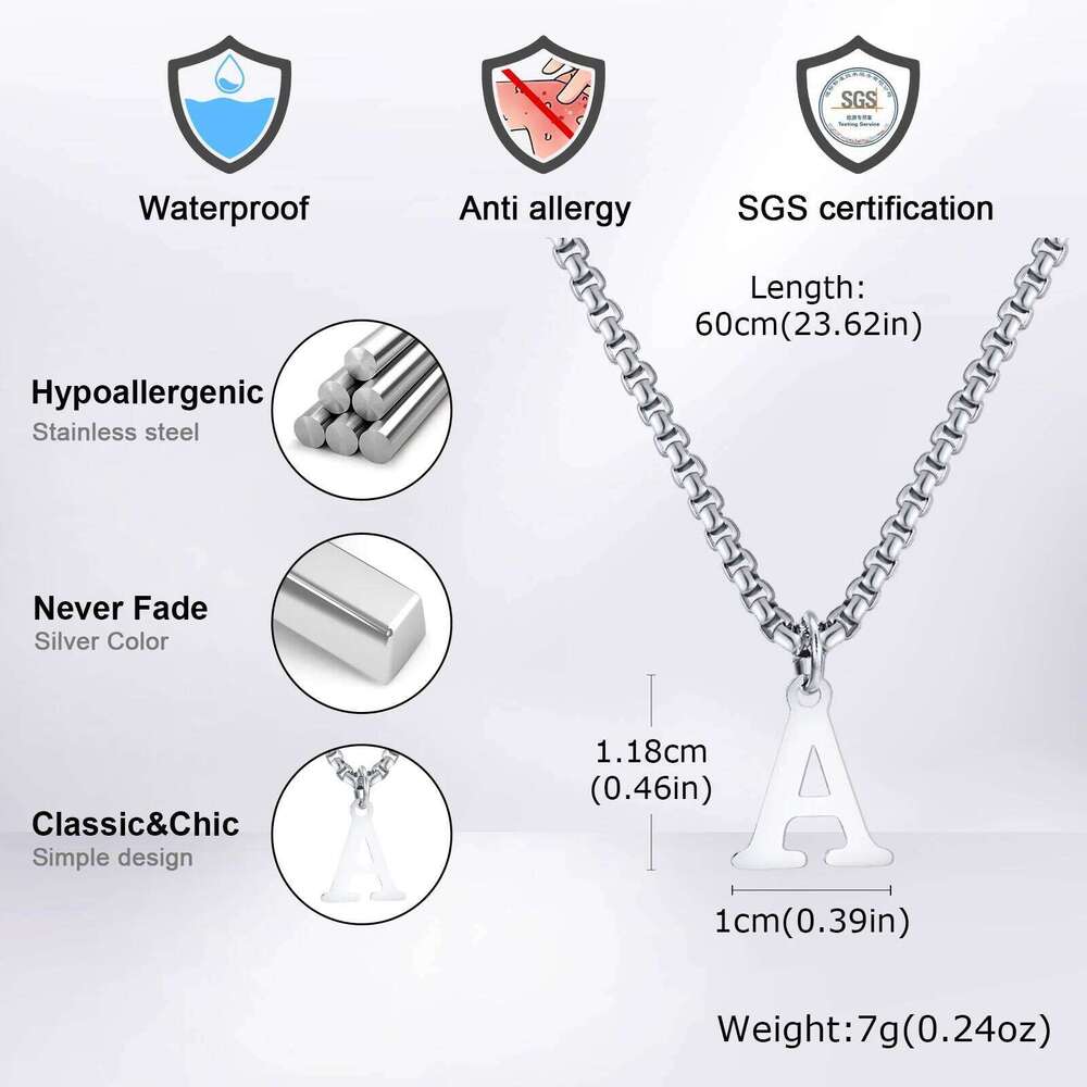 A-Z Letters Men Necklaces,Stainless Steel Simple Initial Collar with Box Chain,Stylish Jewelry Gifts H260312