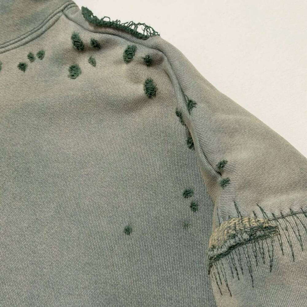 Washed Green SAINT Hole Hoodie Men Women High Quality Heavy Fabric Cardigan Hooded Pullover Z260314