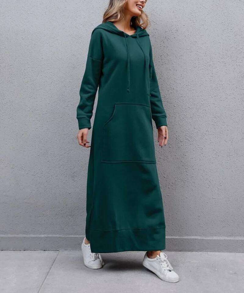 Hoodies for Women Fashion 2024 Hem Lace-up Midi Robe Hooded Long Vestidos Winter Warm Casual Loose Sweatshirt Dress Z260314