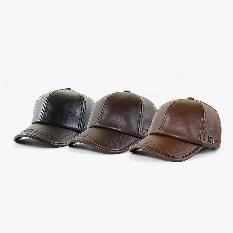 2024 Adjustable Men's Genuine Baseball Cap for Fall Winter Outdoor Sports Hat Men Real Cowhide Leather Caps Z260314