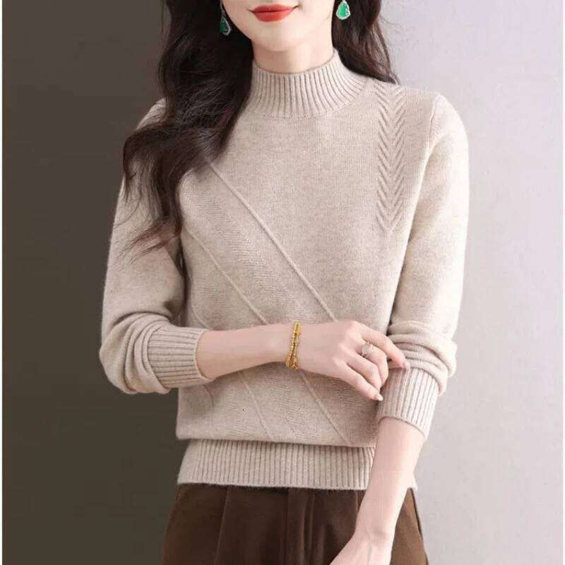 Women's Clothing Solid Color Pullover Sweater Knitted Lantern Long Sleeve Fashionable Casual Autumn Winter All-match Tops Z260313