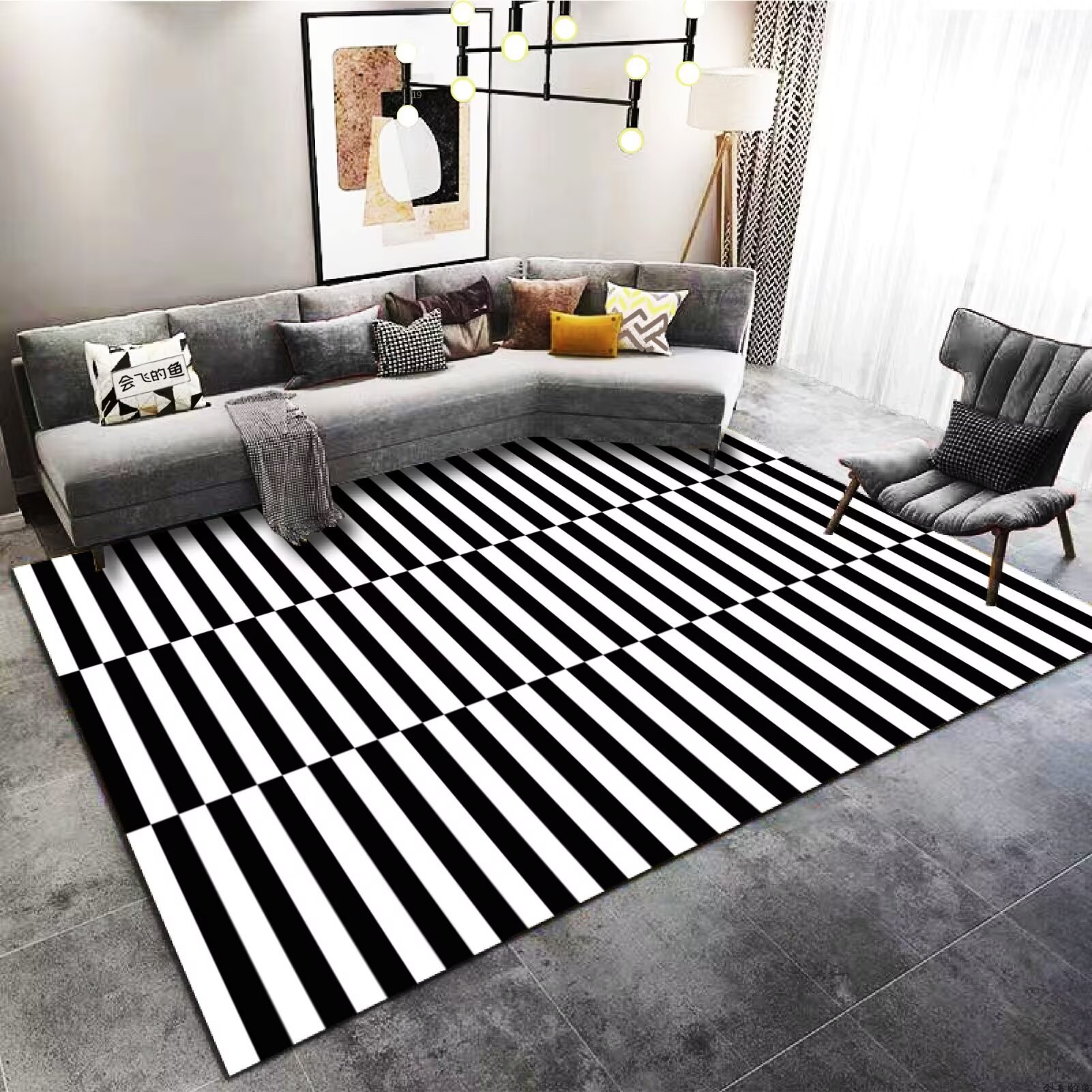 Creative zebra pattern home living room rug black and white coffee table sofa decoration floor mat bedroom bedside blanket - view 3