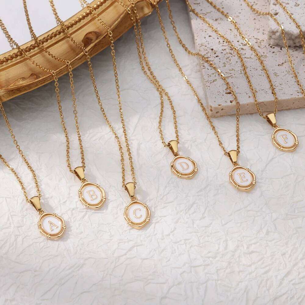 A-Z Letter Initial Enamel For Women Gold Color Stainless Steel Chain Exquisite Pendant Necklace Fashion Jewelry Gift H260312