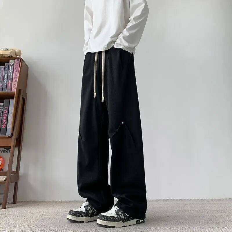 Men's Long Retro Slimming Plus Size Casual Pants Spring And Autumn Pleated Straight Leg Loose Sweatpants Z260315