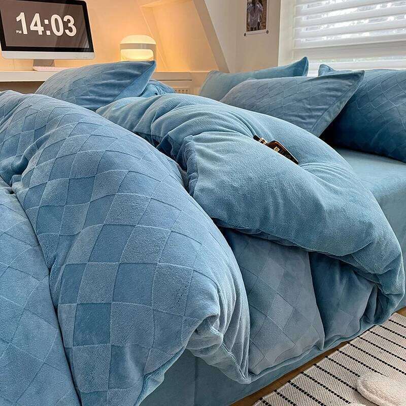 Milk Fleece Winter Warm Duvet with Bed Sheet High-end Plush Warmth Bedding Set King Thicken Simple Blanket Cover Queen H260312 - view 5