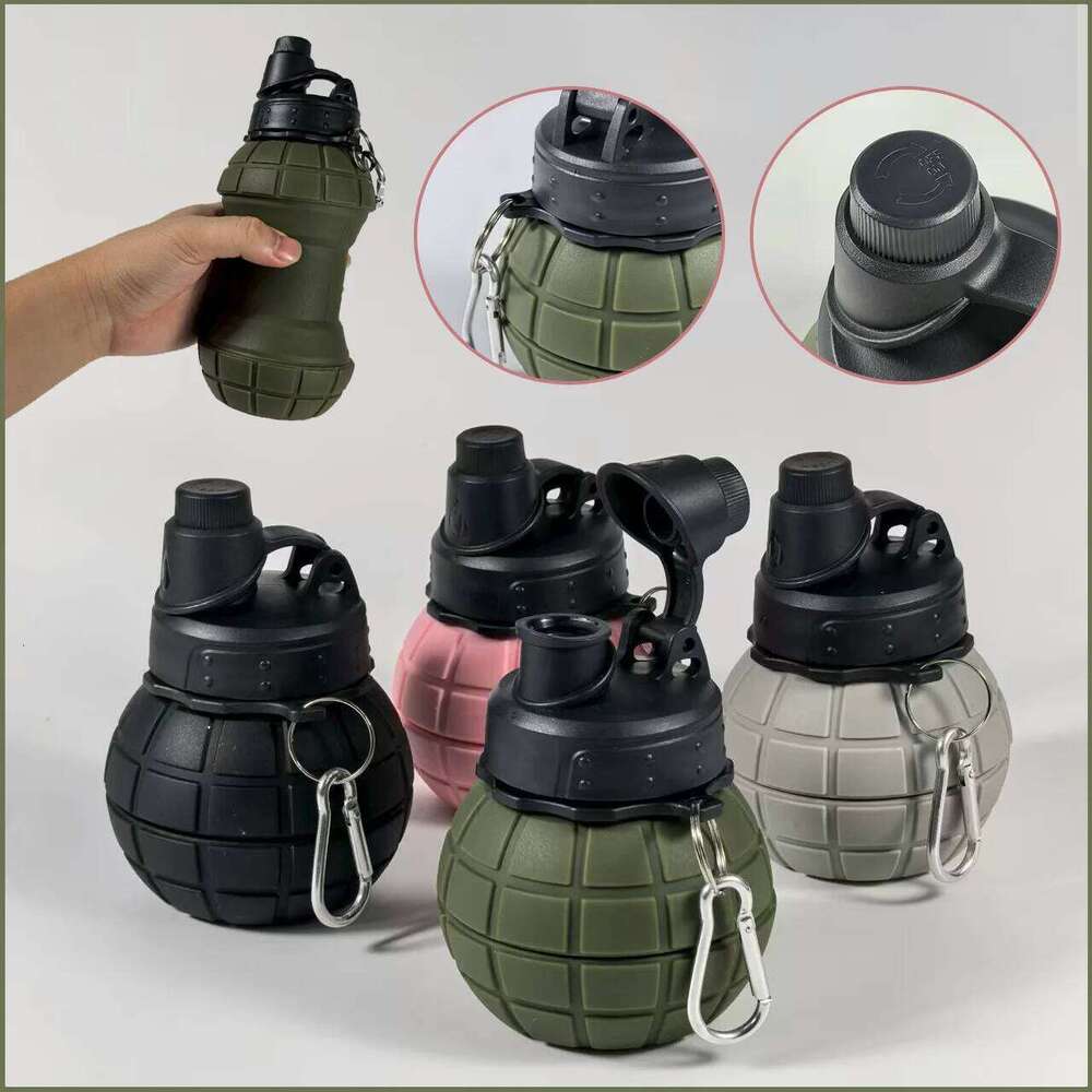 Creative Grenade-Shaped Silicone Collapsible Water Cup, Portable, 4 Macaron Colors, 600ml Large Capacity, Suitable for Sports, Outdoor Hiking, Travel,