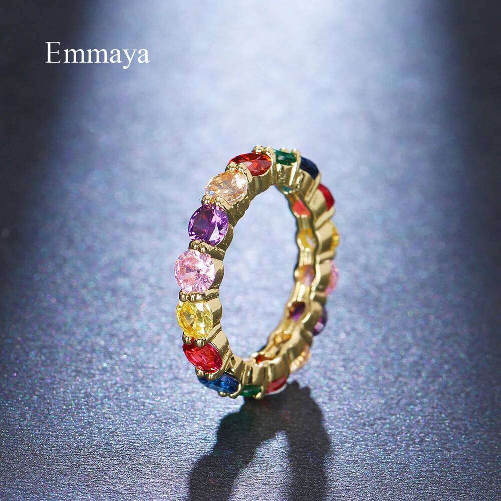 EMMAYA Handmade Eternity Promise Gold Color Crystal Ring AAA CZ Zirconia Engagement Wedding Band Rings Women Men Finger Party Je H260312
