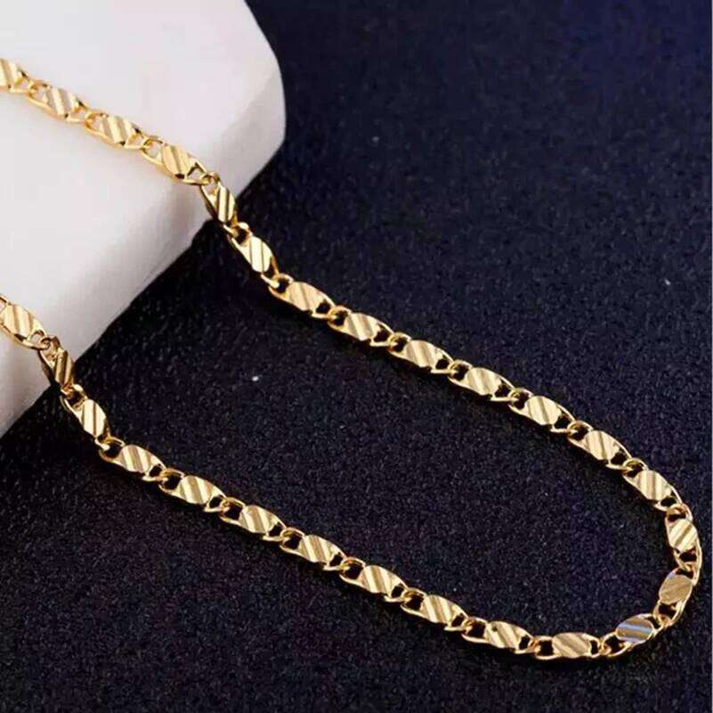 Fashion 18k Gold 2MM 16/18/20/22/24/26/28/30 Inch Side Chain For Women Men Jewelry Silver Necklace H260312