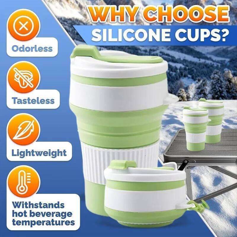 350ml Silica Gel Collapsible Cup Reusable Leakproof Travel Coffee Mug Foldable Portable for Hiking Camping Office Heat Resistant Z260313